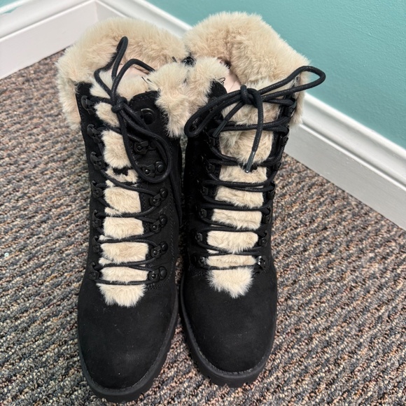 Madden Girl hidde faux-fur hiker boots in black fabric size 9.5 - Picture 4 of 6